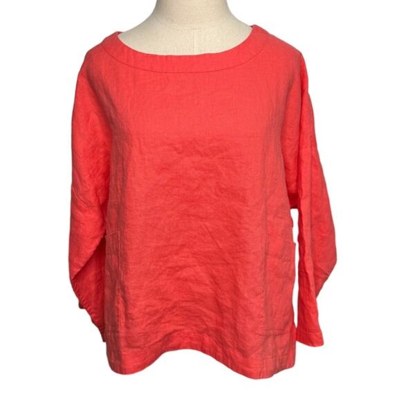 FatFace 100% linen long sleeve pop over tunic top coral salmon orange size 12 - Picture 1 of 5